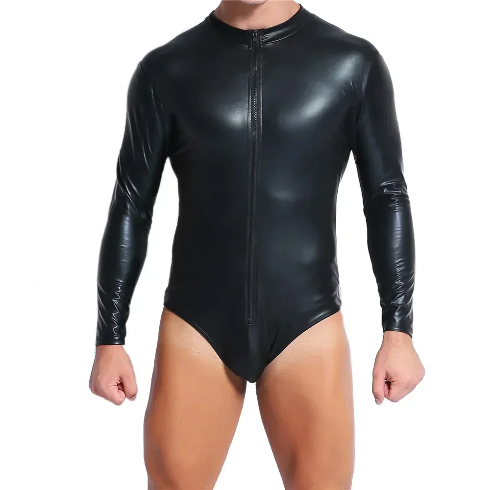 الرجال فو الجلود قطعة واحدة الدمى ارتداءها مثير سستة طويلة الأكمام الجوارب Catsuit حللا رومبير الذكور ليلة كلوبوير ازياء