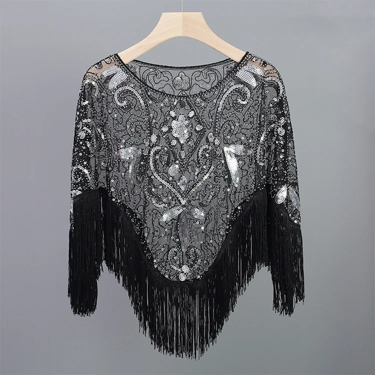 Plus Size Irregular Hollow Out Maternity Capes Mesh Tassel Patchwork Sequins Tops Pregnant Woman Photography Shirts Shawl Blouse