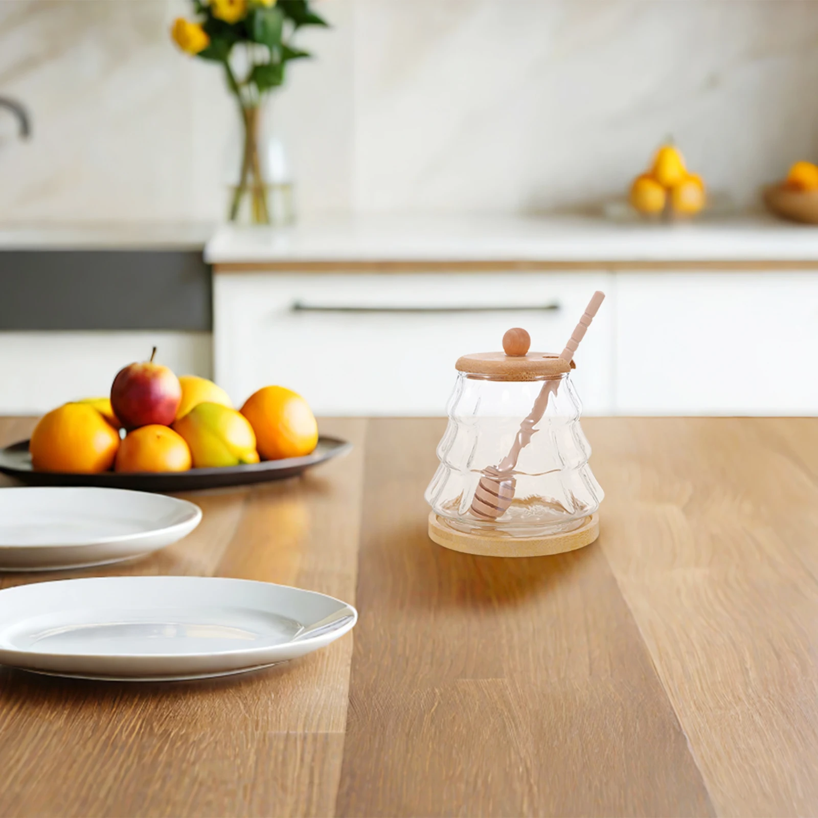 

1Set Clear Glass Honey Jar Airtight Lid Stirrer High Borosilicate Honey Jam Storage Container Dispenser Kitchen Storage