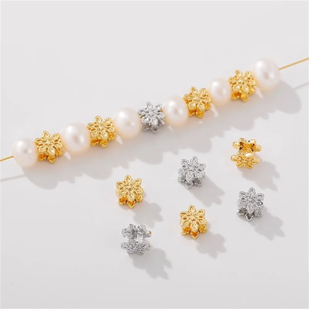 18K Gold Wrapped Three-dimensional Double-sided Snowflake Separated By Scattered Beads DIY Handmade Bracelet Material Accessorie