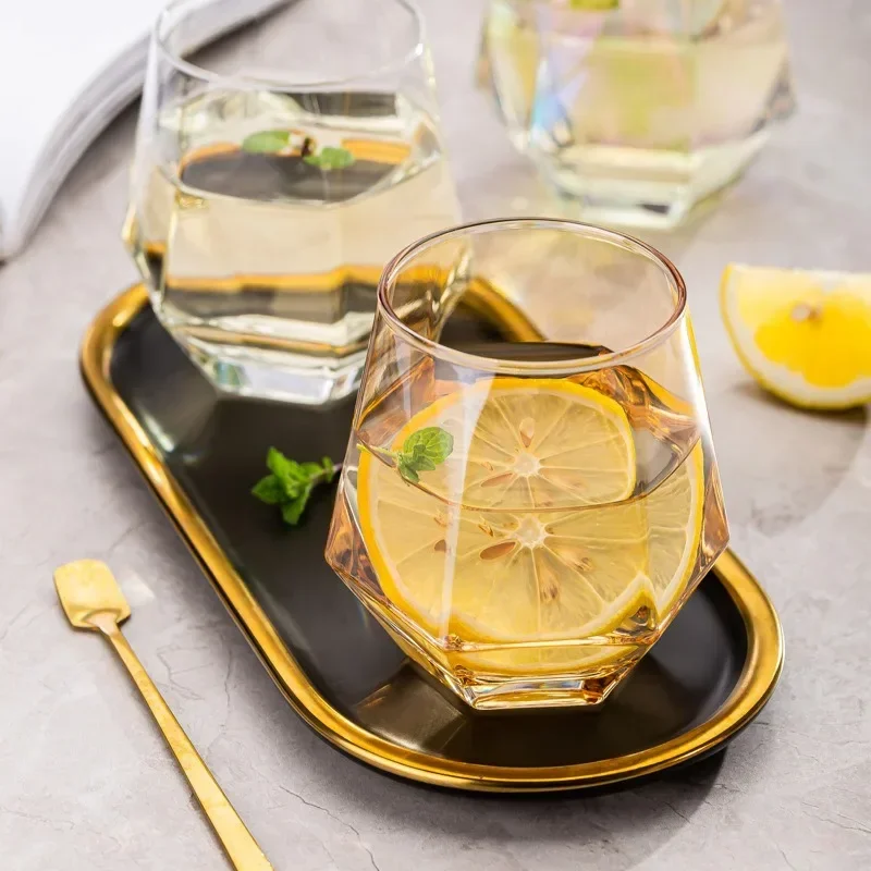 300ml Hexagonal Edge Wine Glasses Transparent Cocktail Glass Party Bar Club Banquet Drinking Ware Champagne Lemon Water Cup