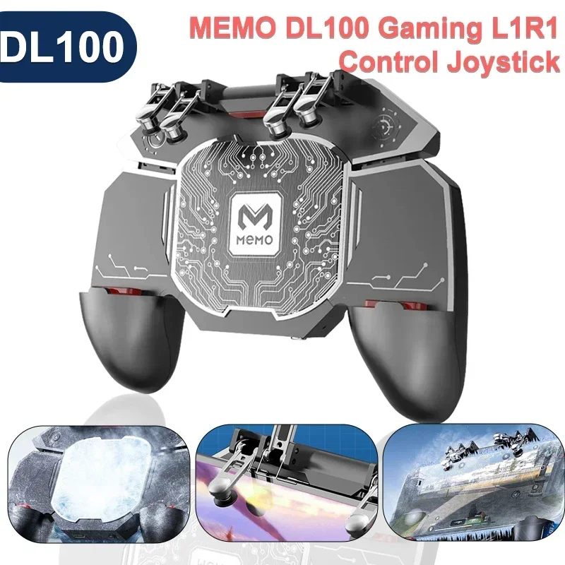 MEMO DL100 Mobile Phone 6 Fingers Gamepad Joysticks Gaming L1R1 Controller 2000mAH*2 Semiconductor Fan Radiator for IOS Android