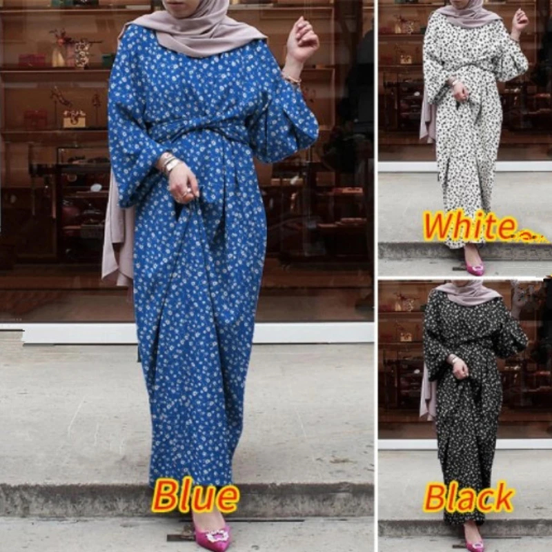 2022 Middle East Muslim Dress Robe Arab Turkey Dubai Fashion Solid Color Elegant Simple Print Dress Robe Abaya Moroccan Kaftan