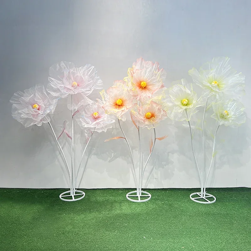 Wedding Props Artificial Poppy Gauze Flowers Set Marriage Decor Poppy Flower Stand Event Birthday Party Backdrop Window Display