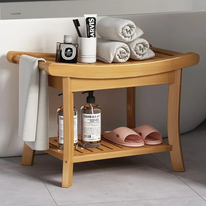 Exquisite Thickened anti-skid bathroom stool Multi-layer storage drain solid wood foot wash bath stool Toilet anti-skid stool