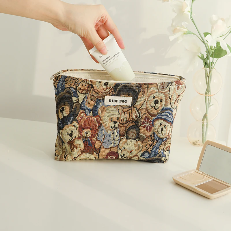 Cartoon bear women\'s cosmetic bag portable travel toiletry bag large capacity cosmetics change storage bag commuter clutch