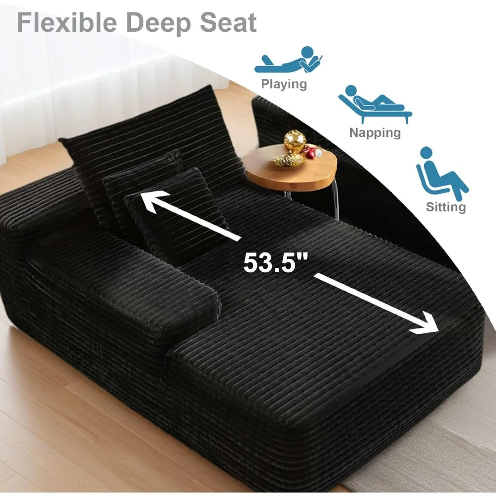 كرسي صالة كبير الحجم داخلي، سرير أريكة قصير أسود بدون عظم، أريكة سحابية مريحة لغرفة المعيشة #3