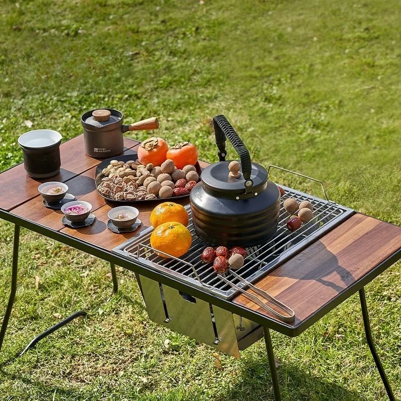Portable Fold Camping Table Picnic IGT Camp Desk Solid Wood Top Picnic Desk Outdoor Multifunctional Practical Camping Furnishing