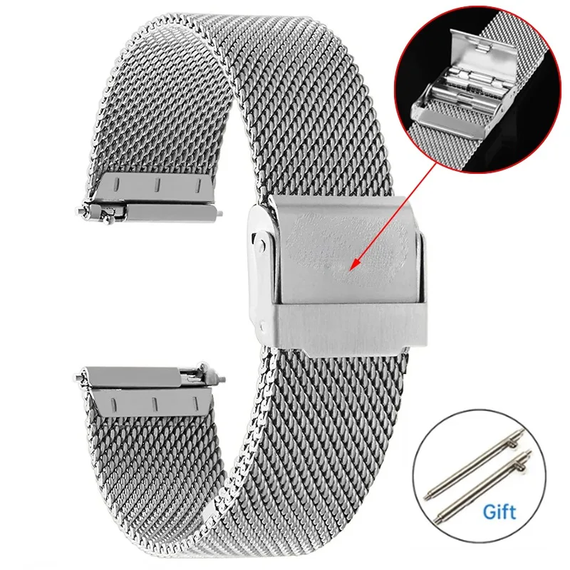 Double Buckle Loop Watch Bands 16/18/20/22/24mm Mesh Milanese Watch Straps for Seiko for Huawei for DW Stainless Steel Bracelets