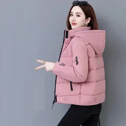 Thick Fleece Cotton Parkas Women Puffer Jacket Winter Fashion Warm Hooded Short Down Jacket Lady Casual Solid Zipper Padded Coat