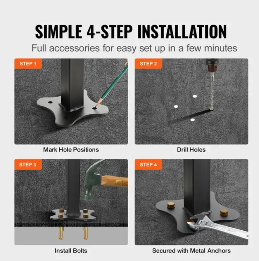 VEVOR Outdoor Handrail, 165LBS Load, Aluminum, 60x35", for 0-30° Staircases, Fits 4-5 Steps, Transitional Style, Includes Screw