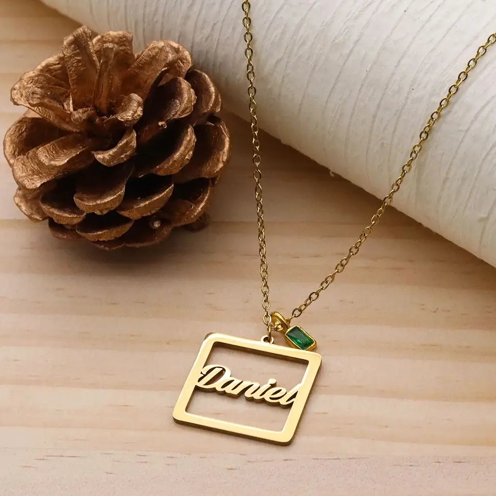 

Ожерелье Todorova с индивидуальной гравировкой, простой квадратный кулон из нержавеющей стали для женщин, повседневные украшения