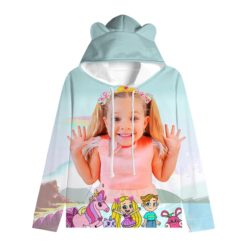 

Детские толстовки, детские толстовки с кошачьими ушками и принтом «Сказана Дианы», осенний пуловер с капюшоном, повседневные топы для мальчиков и девочек, модная детская одежда