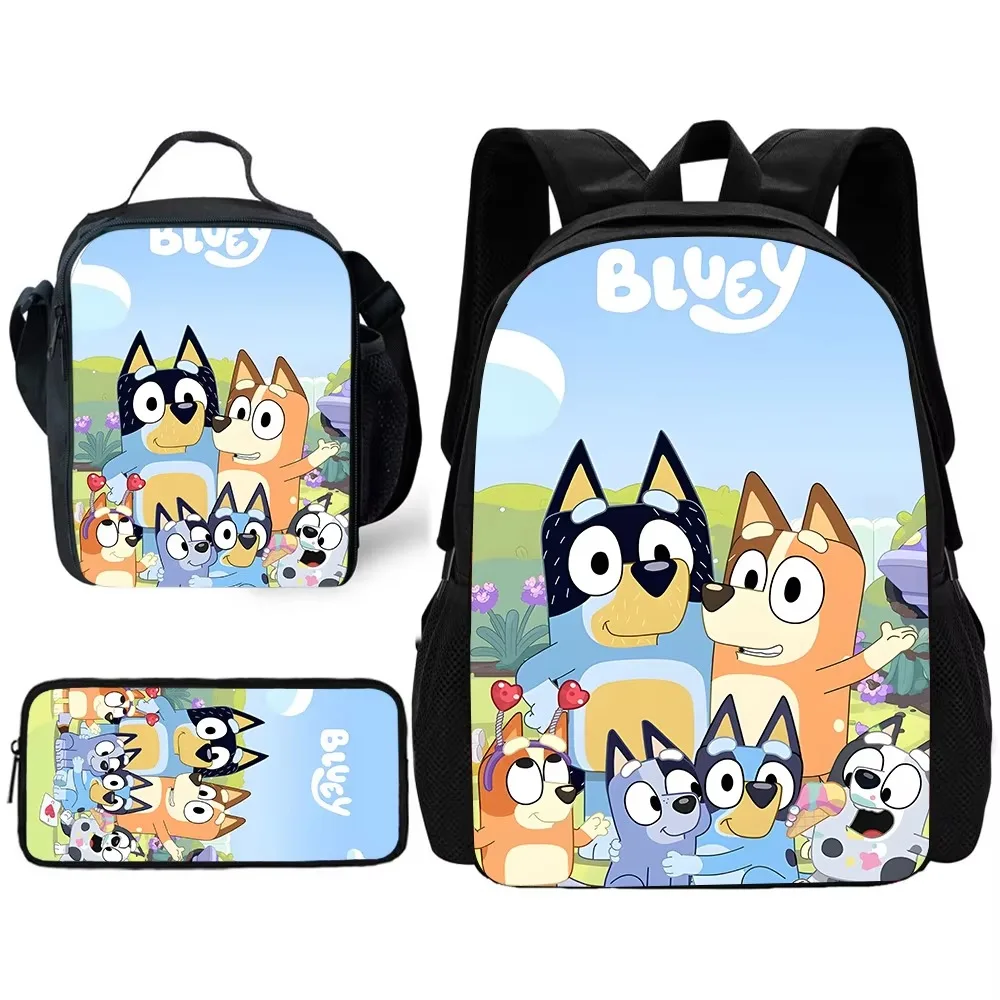 3 pcs set Cartoon For B-Blueys Child School Backpack with Lunch Bags ,Pencil Bags ,School Bags for Boys Girls Best Gift