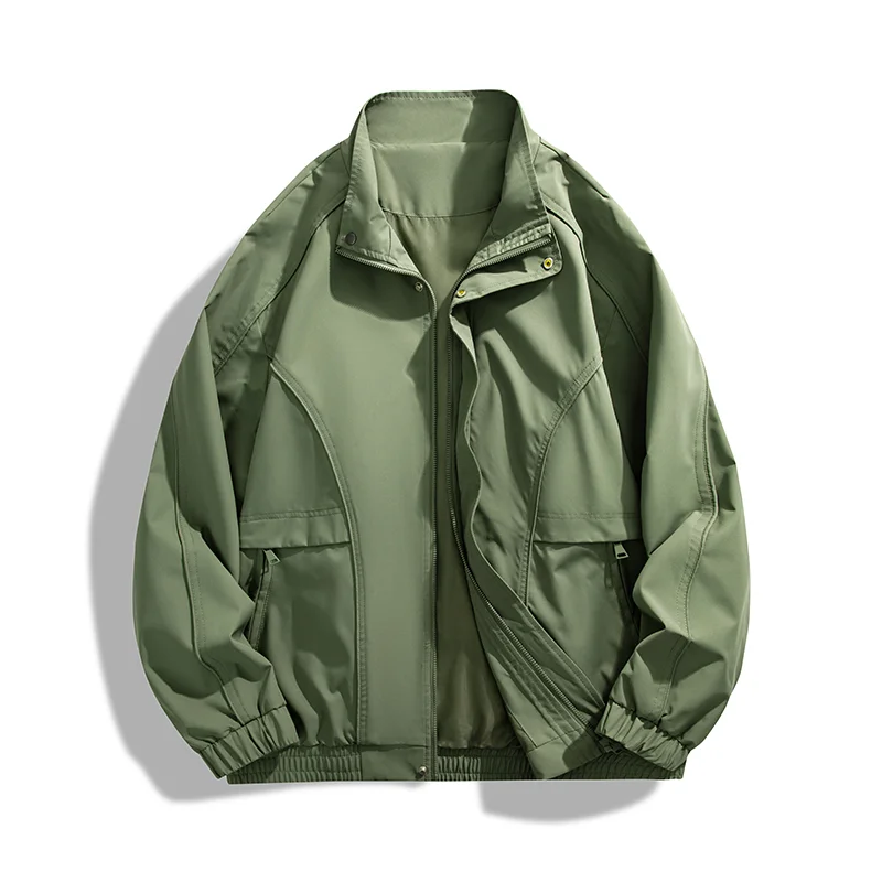 American Work Jacket Men's Lapel Jacket Loose Versatile Solid Color Zipper Cardigan Jacket Top