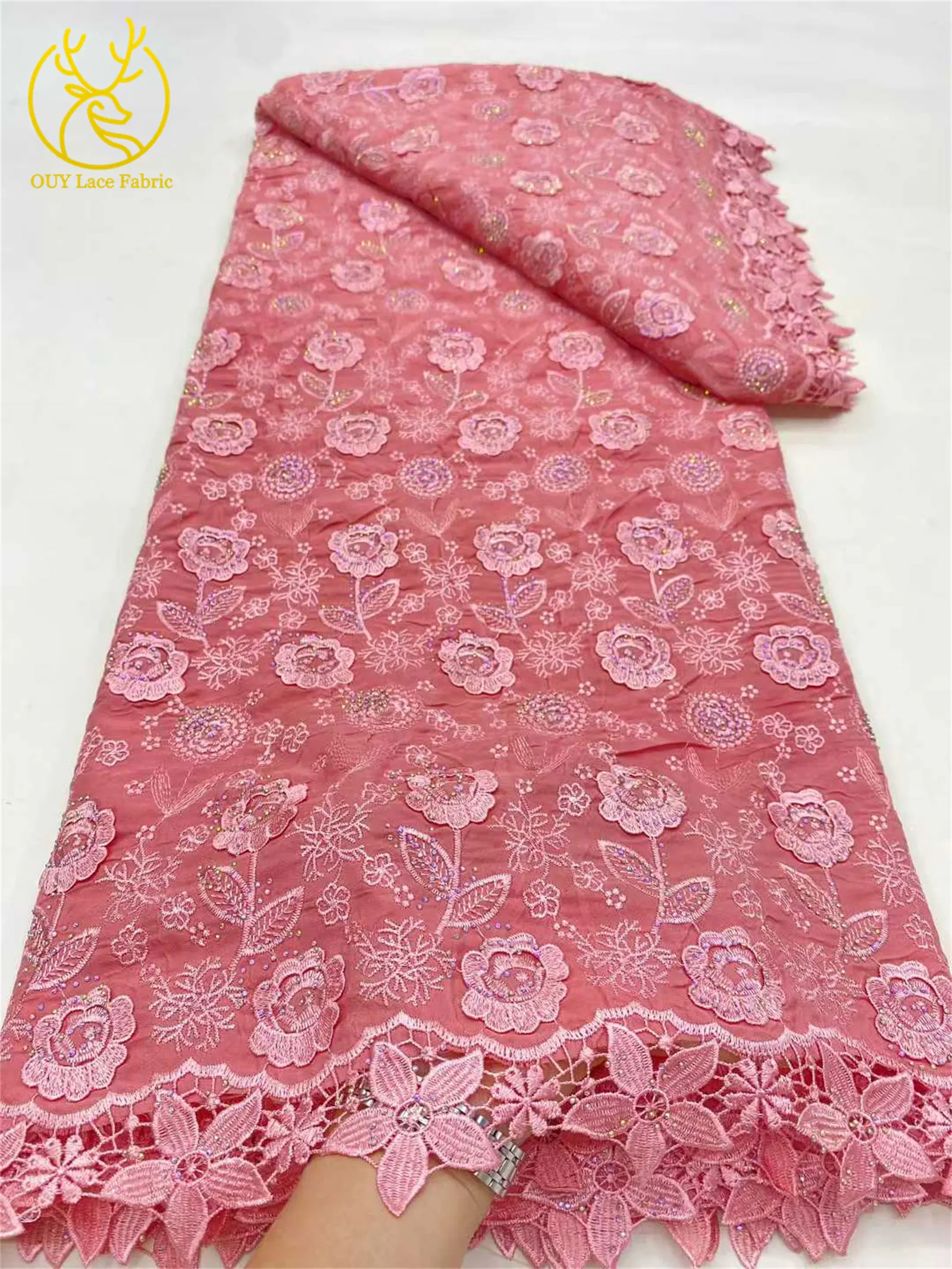 Laranja africano malha leite seda tecido de renda francês austríaco tule chiffon tecido renda 5 metros para vestidos de festa de casamento nupcial