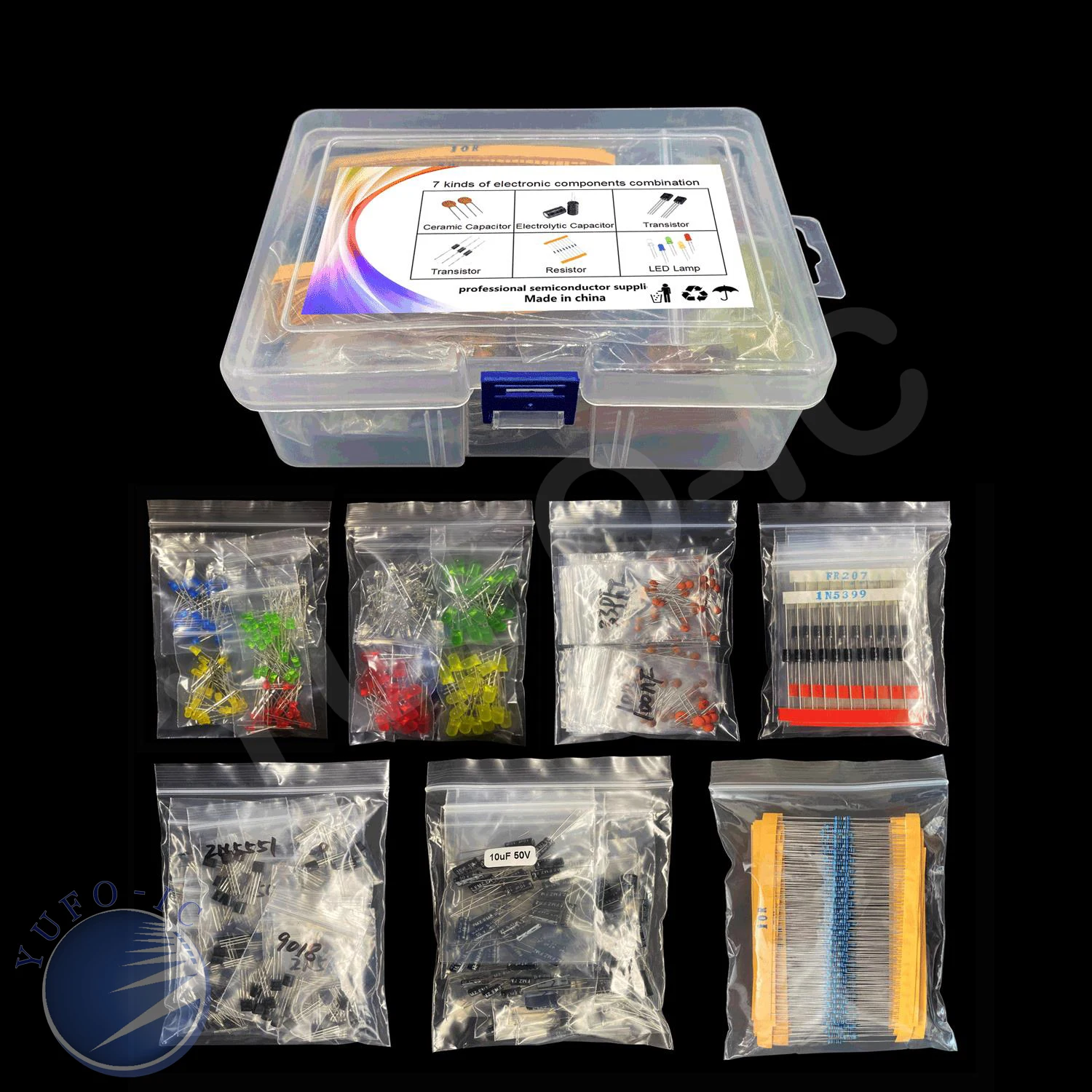 

Super Electronic Component: Aluminum Electrolytic Capacitor kit+Diode Kit+LED 3MM 5MM KIT+Transistor kit+Metal Film Resistor Kit