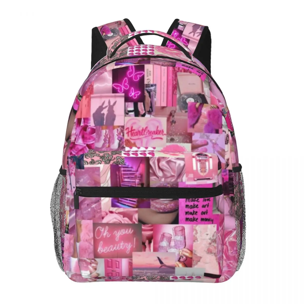 

All Pink Everything Collage Backpack for Men Women Fashion High School Hiking Travel Daypack College Shoulder Bag Outdoor 16in