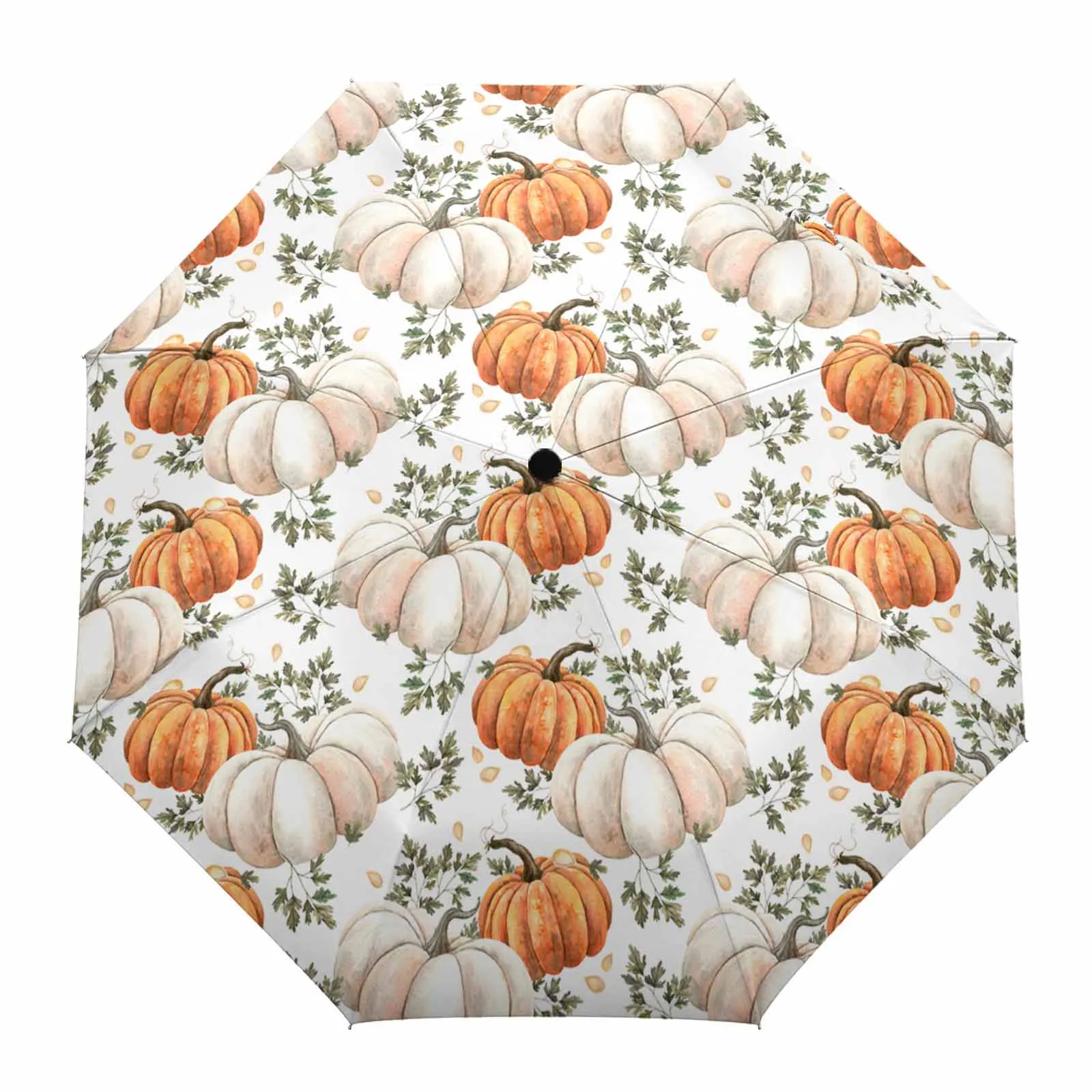 Fall Pumpkin Vines Texture Automatic Umbrella Portable Folding Sunny and Rainy Umbrella Women Parasol Umbrella