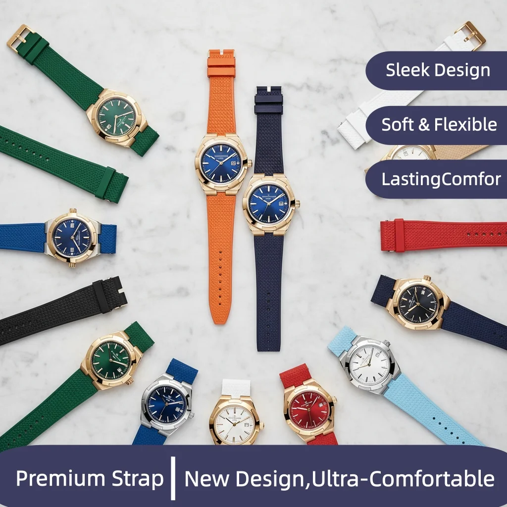 

Quick Release Fluororubber Watch Strap 24mm for Vacheron Constantin Overseas 4500V 5500V 7900V Convex Interface FKM Soft Band