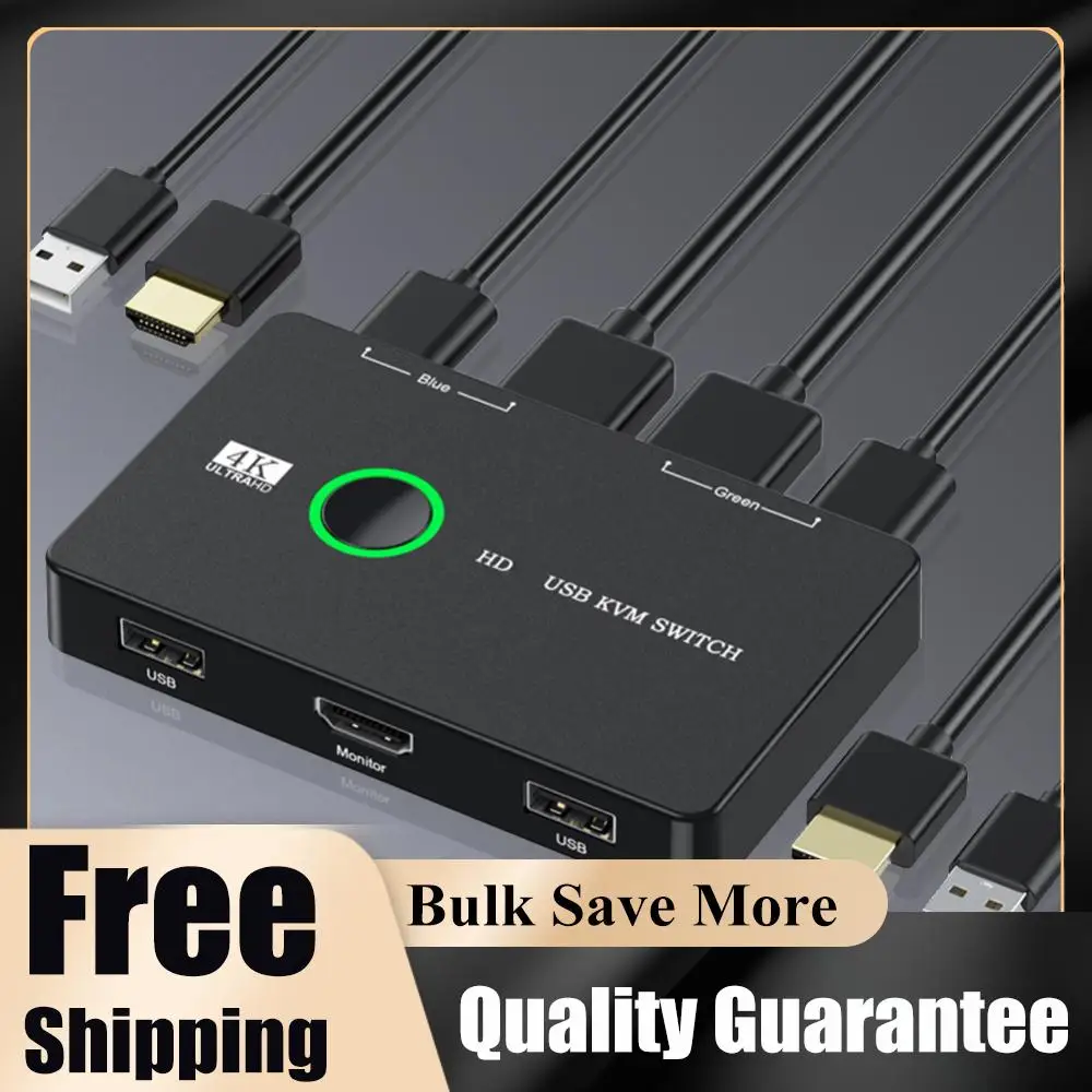 KVM Switcher Box Keyboard Mouse Printer Video Switcher Plug and Play USB Switcher Splitter Display Equipment for 2 PC Sharing