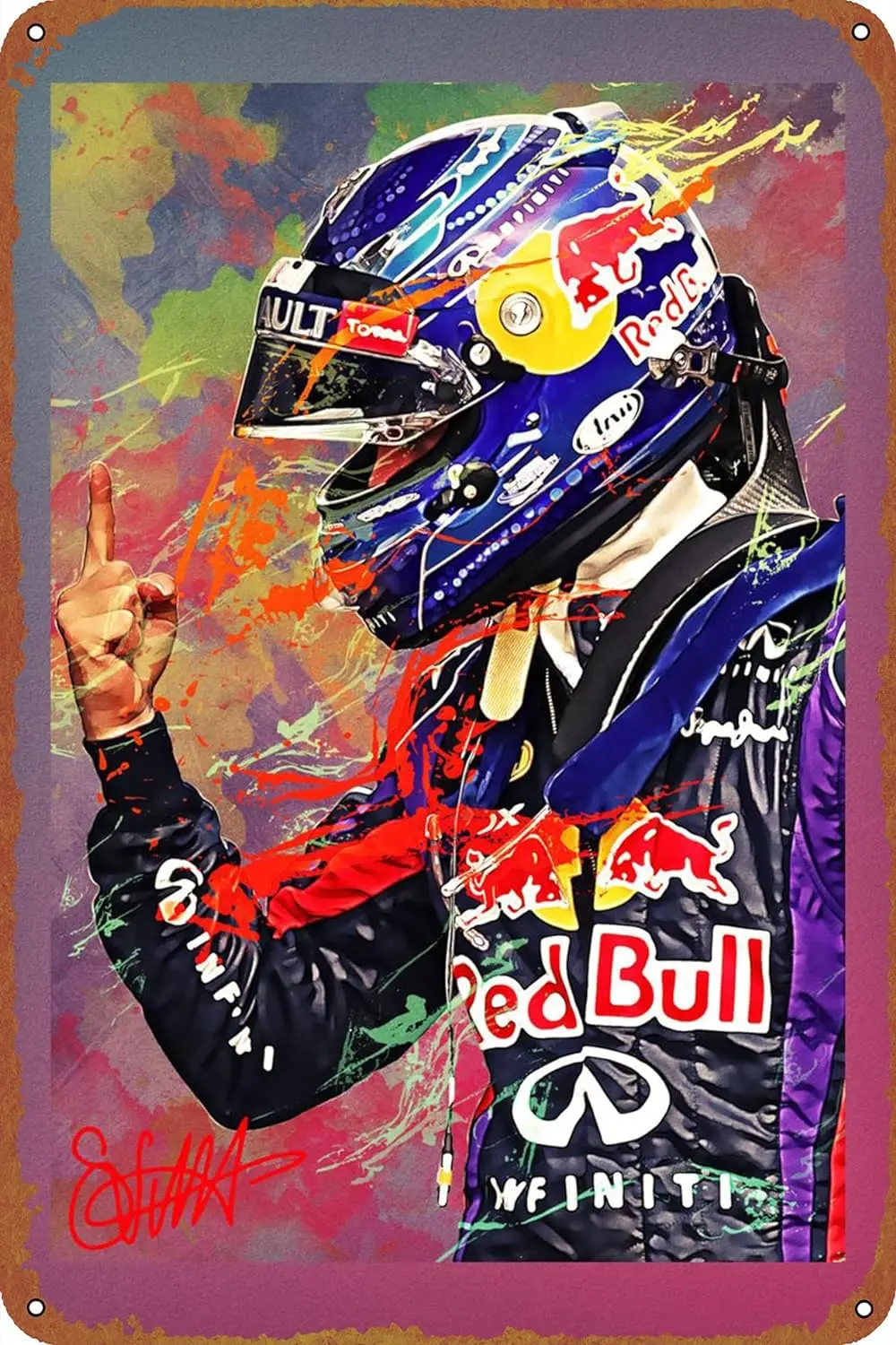 Sebastian Vettel Poster Tin Metal Sign Vintage Wall Plaque Decor 8x12 Inch