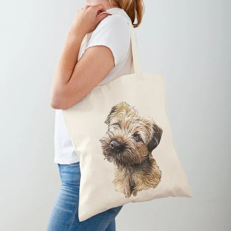 Border Terrier Cute Puppy Dog Tote Bag hand bag tote bags aesthetic shopper bags Canvas shoulder bag