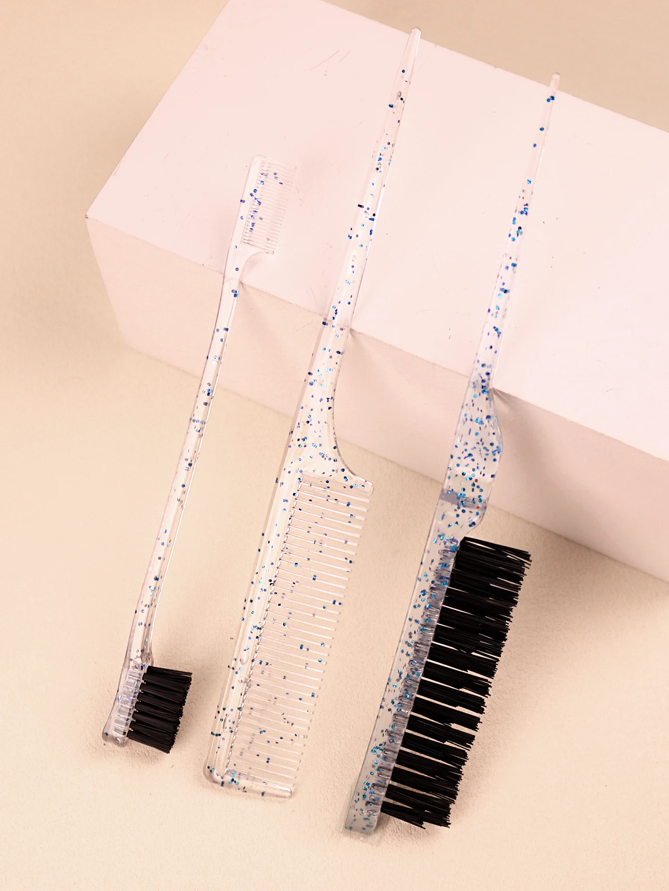 3Pc Hair Brush&Comb Set, Edge Control Brush, Tear Comb Eyebrow Brush,Teasing Comb，Suitable Male Female，Special for real hair wig