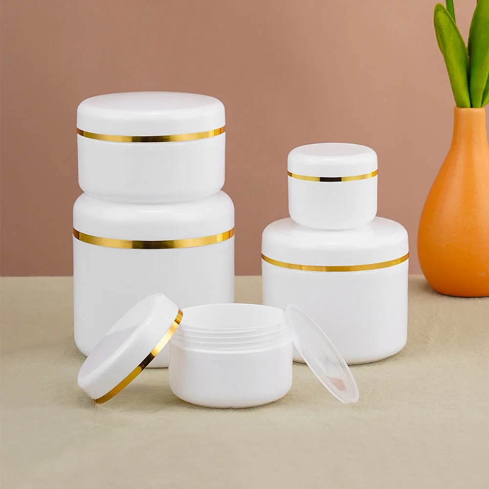 50szt 10g 20g 30g 50g 100g Słoiki kosmetyczne z pokrywkami Plastikowy pojemnik podróżny na krem Pusta biała butelka do makijażu 150g 200g 250g