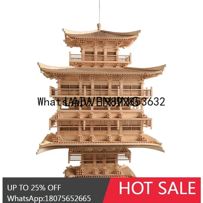 A31-new Chinese Zen solid wood assembled ancient architectural model hotel lobby sales office aerial pendant