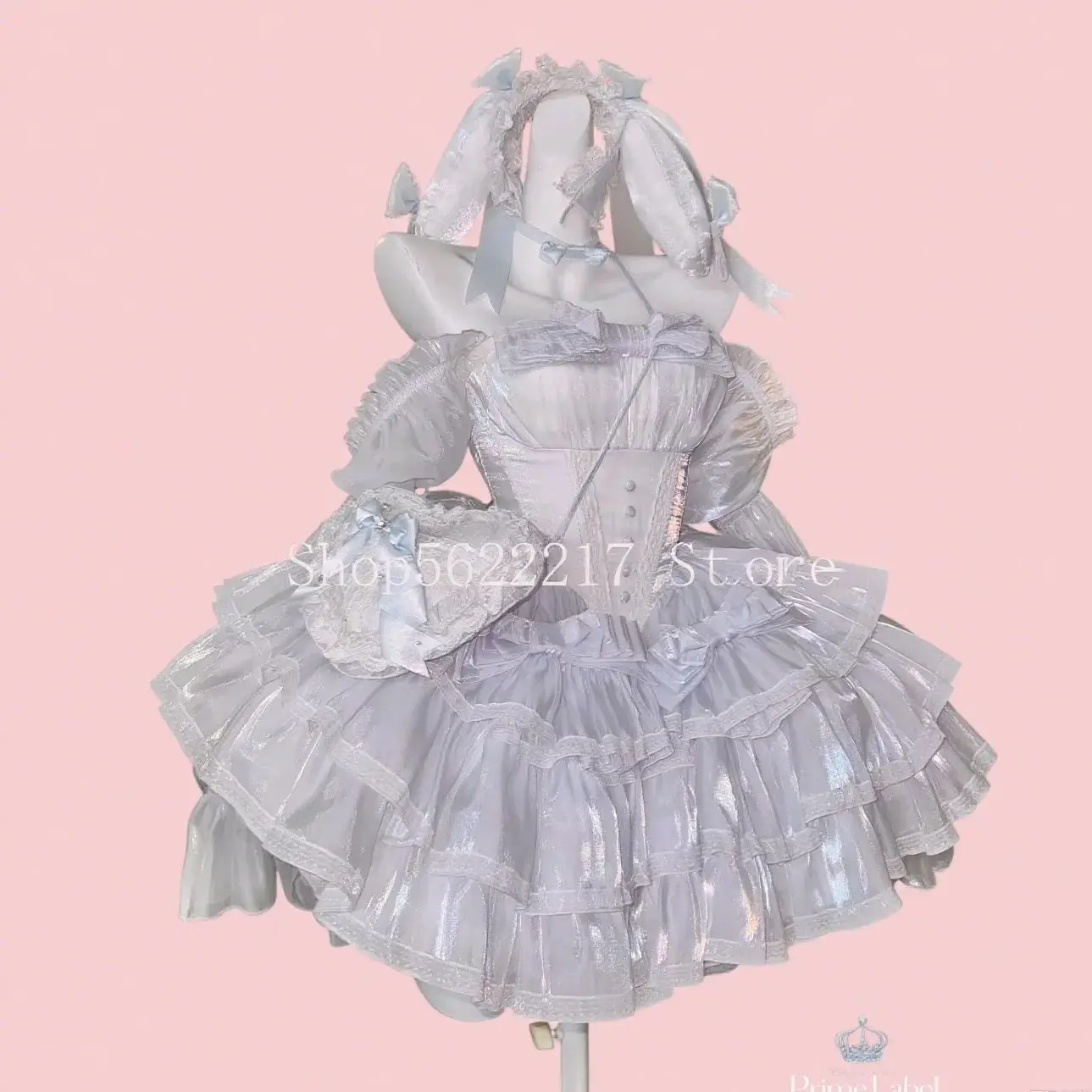 Originele hoge kwaliteit Lolita sets schattige strik off-shoulder schuine hals prinses gezwollen jurk elegante ruches hoge taille feestjurken
