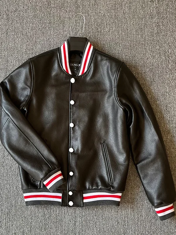 Soft first layer calfskin leather jacket men's short leather jacket baseball jacket pure