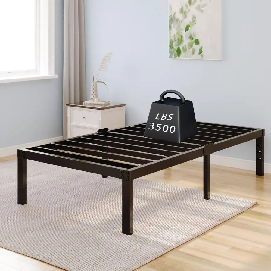 

Каркас кровати с местом для хранения, без пружинного блока, для девочек, мальчиков и взрослых, прочный металлический каркас платформенной кровати, высота 14 дюймов, бесшумный.