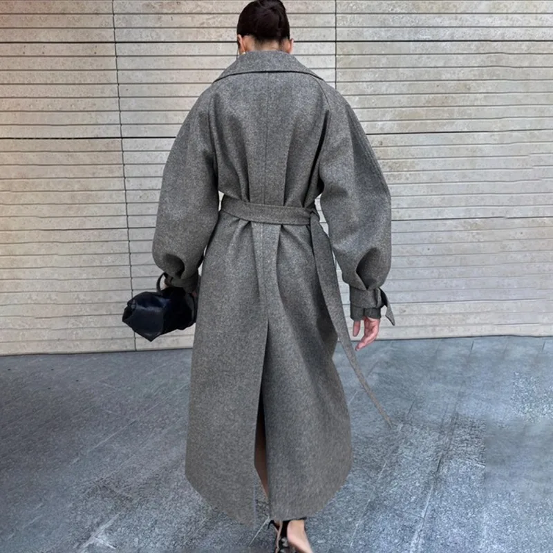 Tuularose Winter Long Wool Coat Women Solid Thickened Warm Pike Coat 2025 Belt Patchwork Long Sleeve Cardigan Chic Tweed Outwear