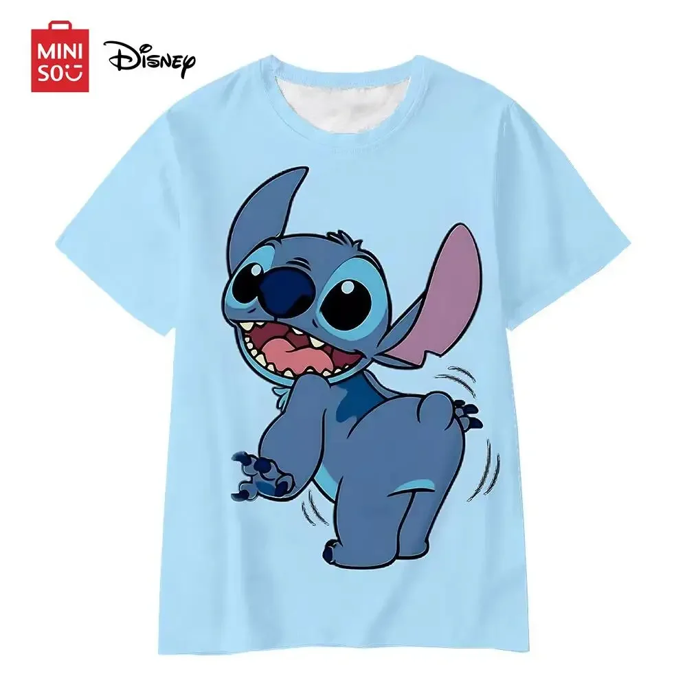 Children's summer Disney animation Stitch series 3D printing quick-drying breathable casual T-shirt boys and girls the same top