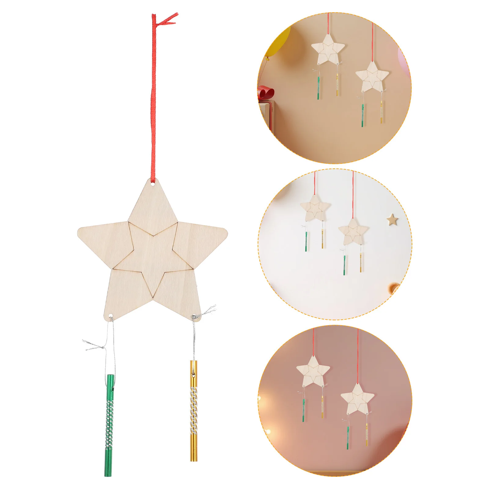 

12Sets Wooden Star Wind Chime Craft Kit DIY Unfinished Wood Coloring Art Supplies Birthday Party School Decorations