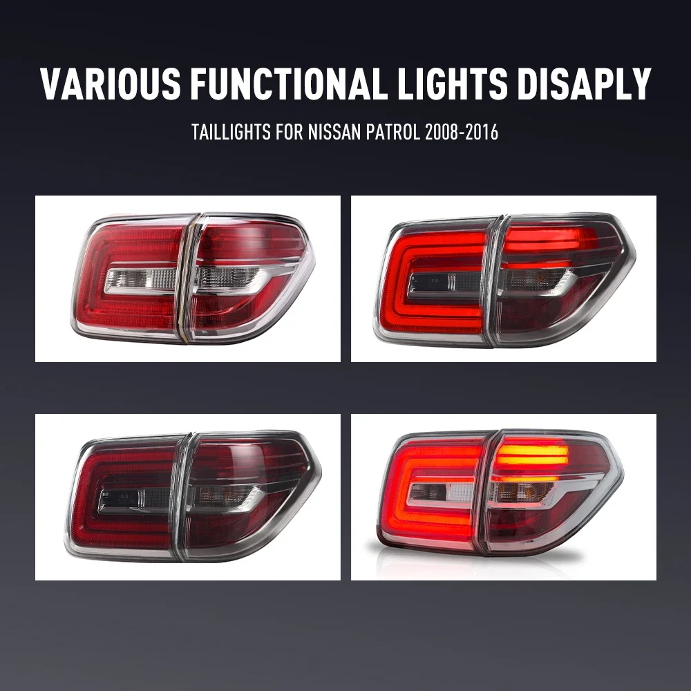 Пара светодиодных задних фонарей для Nissan Patrol 08-16 DRL, сигнал поворота заднего тормоза, автомобильный задний фонарь в сборе Plug and Play, 2 шт.