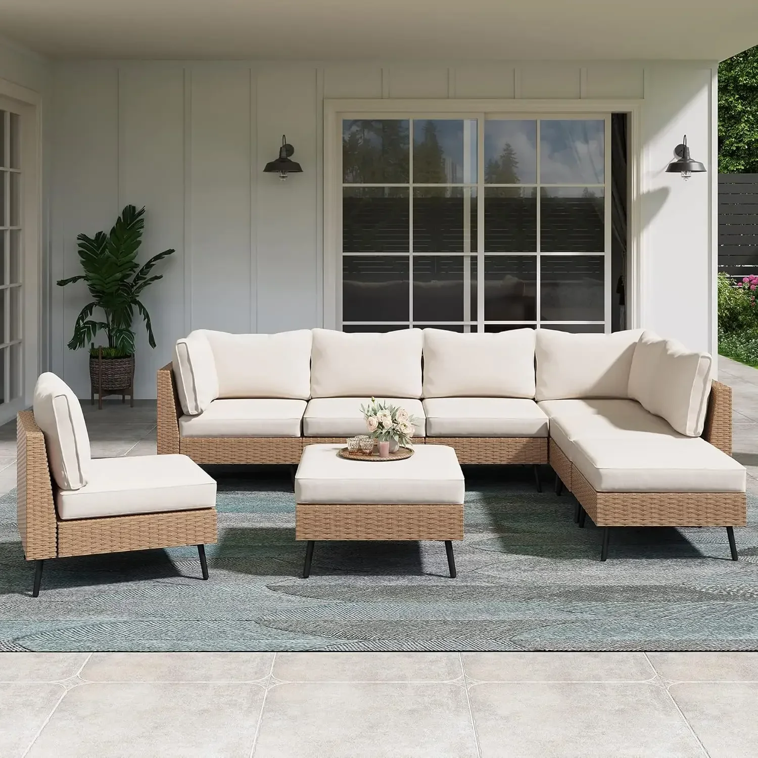 Outdoor Patio Furniture,PE Rattan Wicker Patio Conversation Sets,All Weather Patio Furniture Set with Thick Cushions for Garden