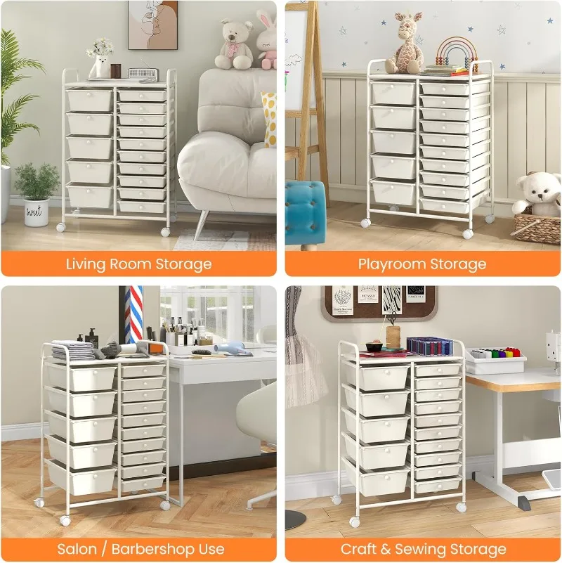 عربة دوارة مكونة من 15 درجًا، منظمات الفصول الدراسية، عربة تخزين بعجلات، لأدوات اللوازم المدرسية المنزلية والمكتب المعلم