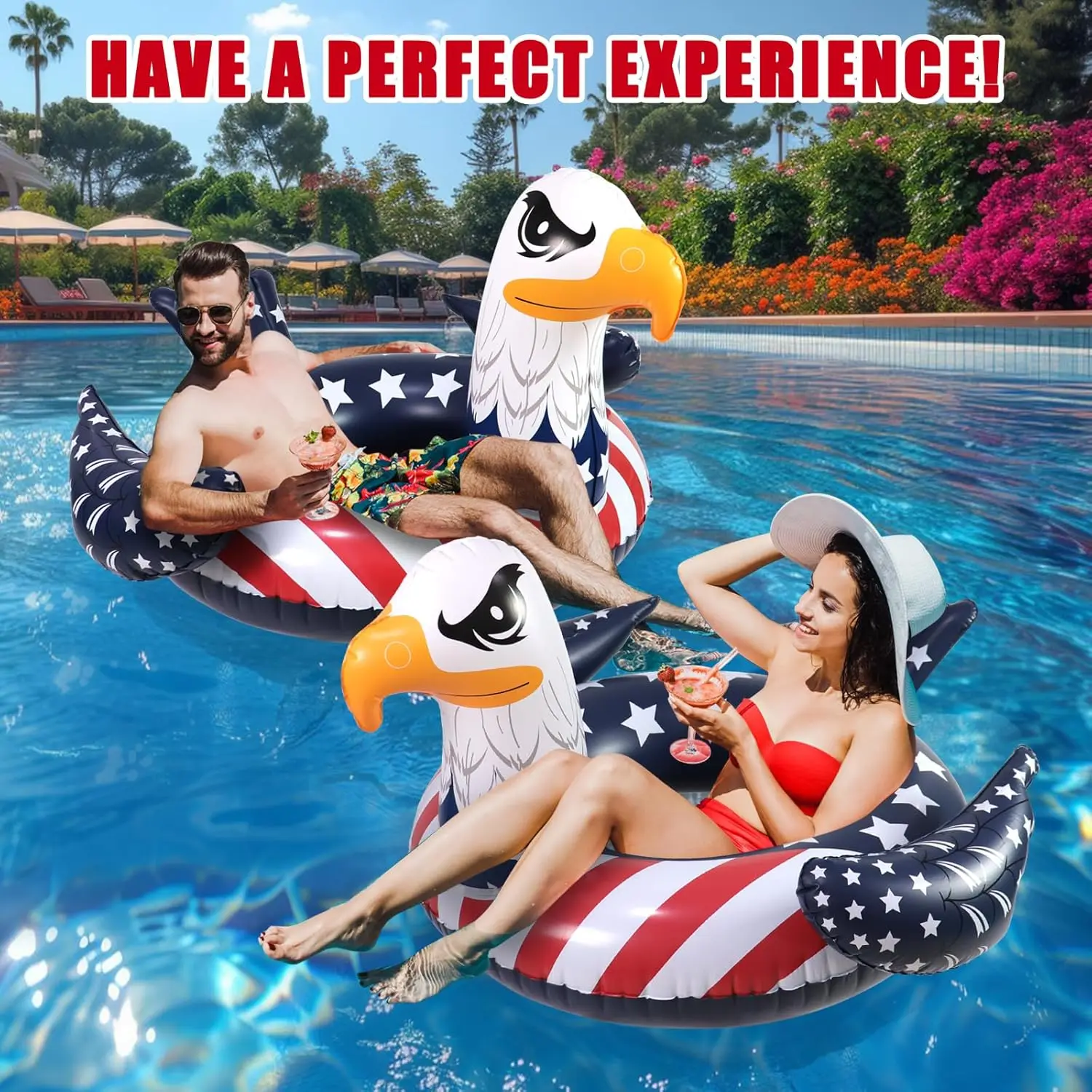 Inflatable Eagle Pool Floats 4th of July Large Floaties Swimming Tube Rings American Flag Design Floating Raft Funny Lake Beach