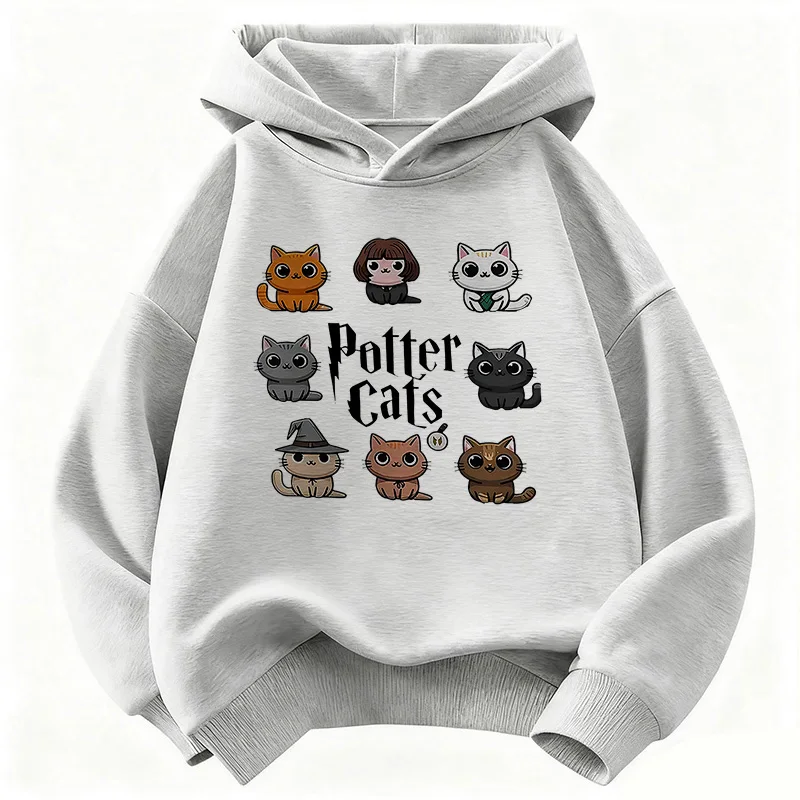 Potter Cat Grafik-Hoodie für Kinder, Katzen-Sweatshirt für Jungen und Mädchen, Herbst-Winter Casual Kapuzenpullover