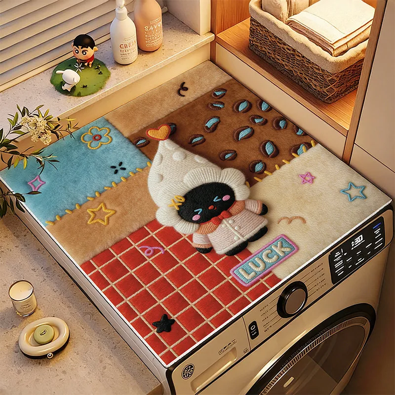 VIKAMA Retro Patchwork Black Cat Washing Machine Cover Pad Absorbent Non Slip Countertop Pad for Washing Machine Dryer Home