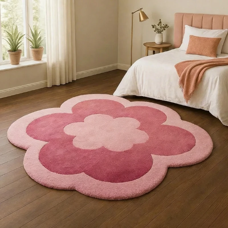 Flower Shape Carpets for Living Room Irregular Shape Bedroom Decor Girl Carpet Thickend Plush Bedside Rug Fluffy Soft Floor Mat