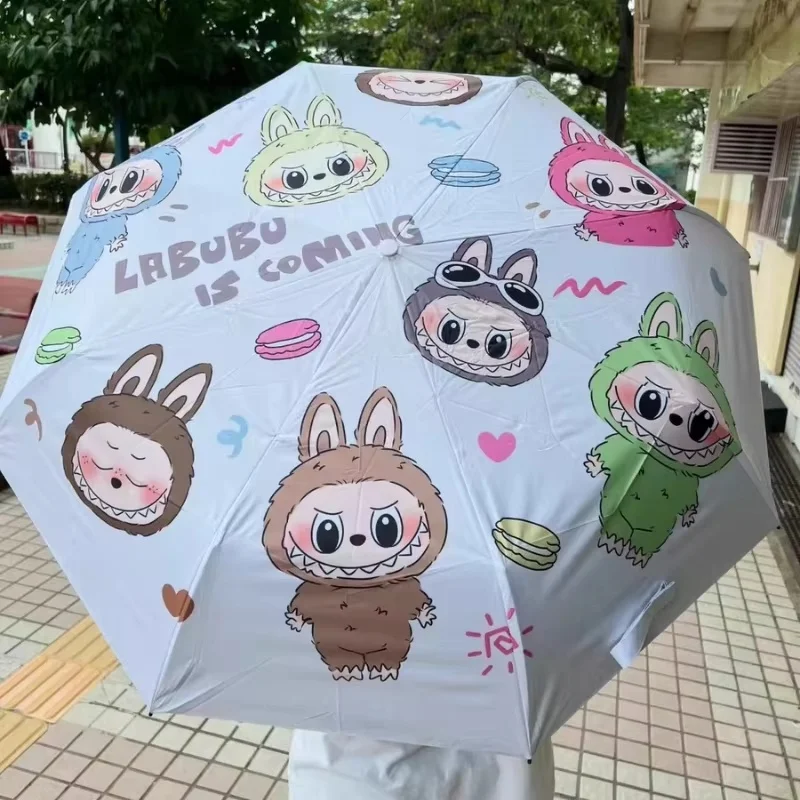 Labubu Monster Anime Accessory Automatic Sunshade Umbrella Sunscreen Anti-Ultraviolet Folding Umbrella Rain Umbrella Xmas Gift