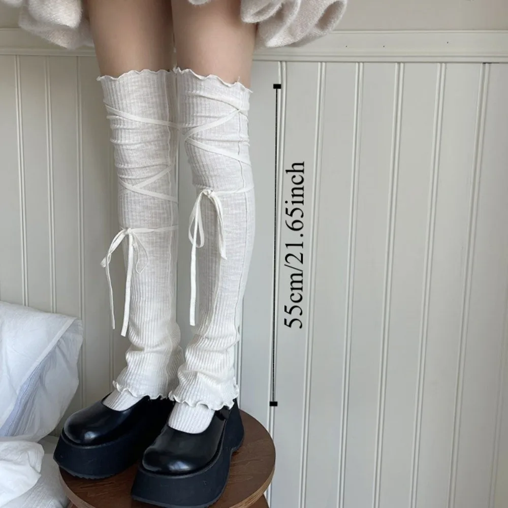 Y2K Strappy Balletcore تدفئة الساق الركبة عالية الموتير Selvedge الجوارب فضفاضة غطاء للقدم الدافئة بلون الأحذية غطاء النساء