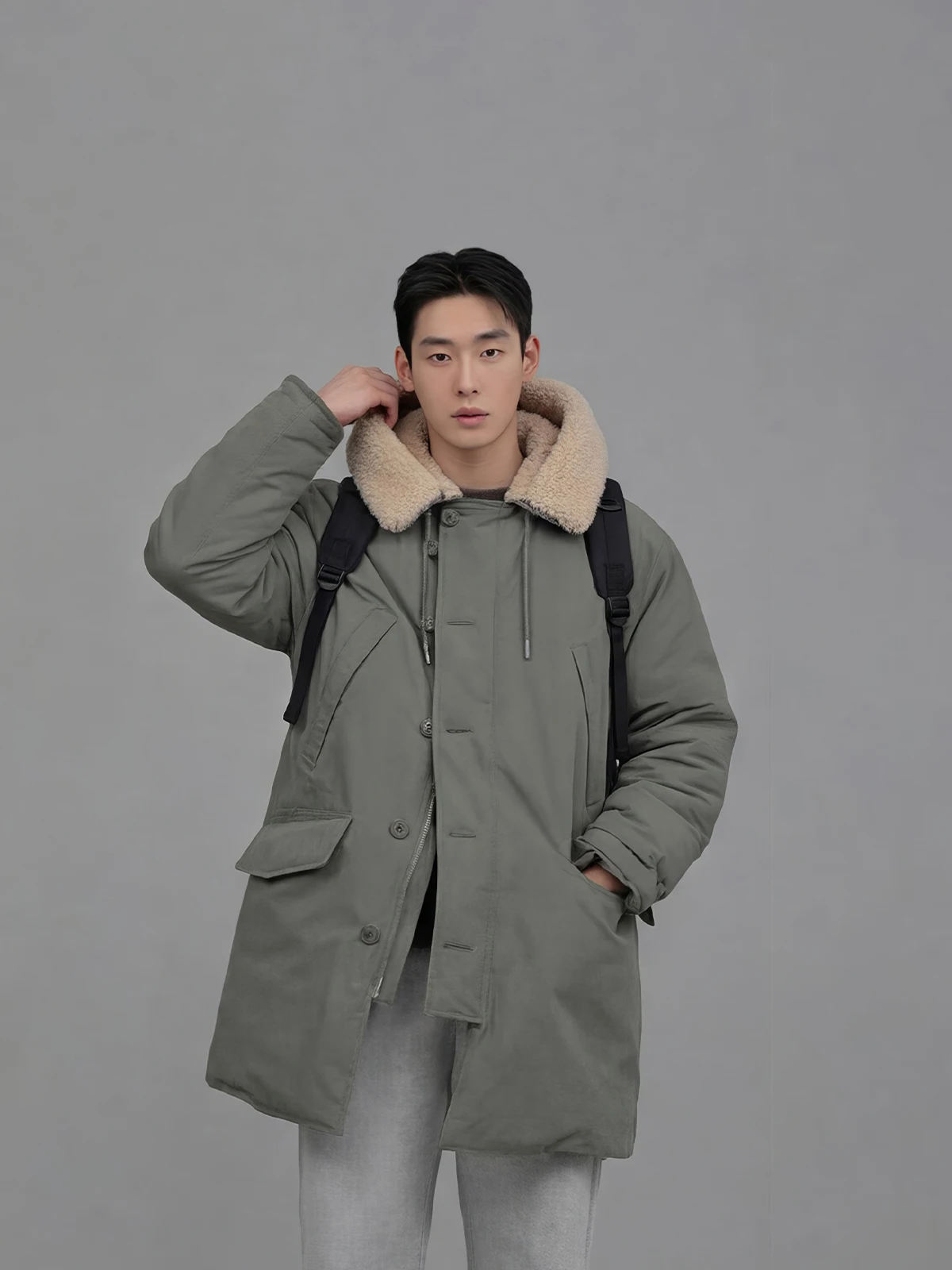 

Men's Thiened Cotton Jaet 798 Design Mid-Length Hooded Windproof Winter Coat Warmth Youth Faion Korean Sle Zipper Clo...