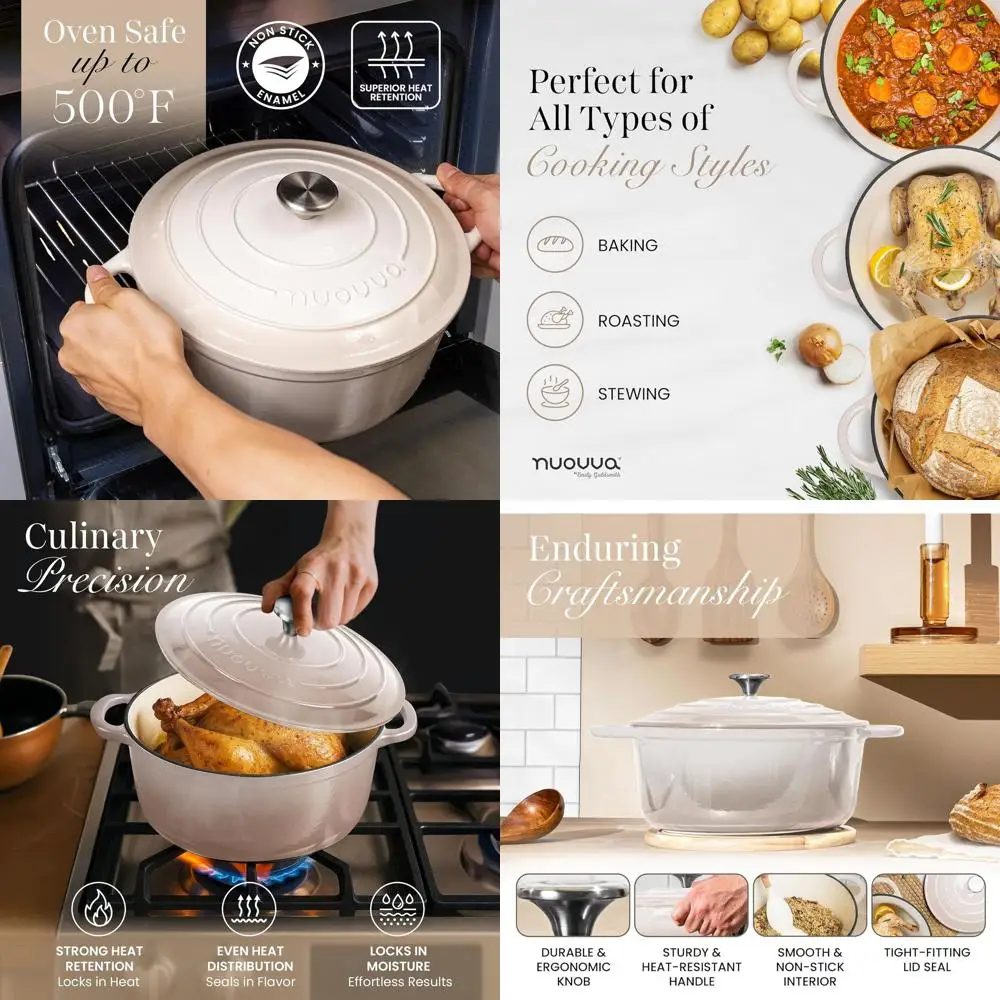 

Чугунная эмалированная кастрюля-духовка с антипригарным покрытием, 6,4 кварты (28 см), цвет «Устрица», для запекания, тушения и жарки до 500 градусов. ° Ф