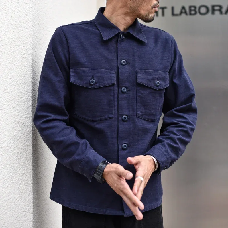 SAUCE ZHAN Mens Shirt OG107 Fatigue Utility Shirt U.S. Army Vietnam Overalls Shirt Replica VINTAGE Satin Cotton Slim Fit