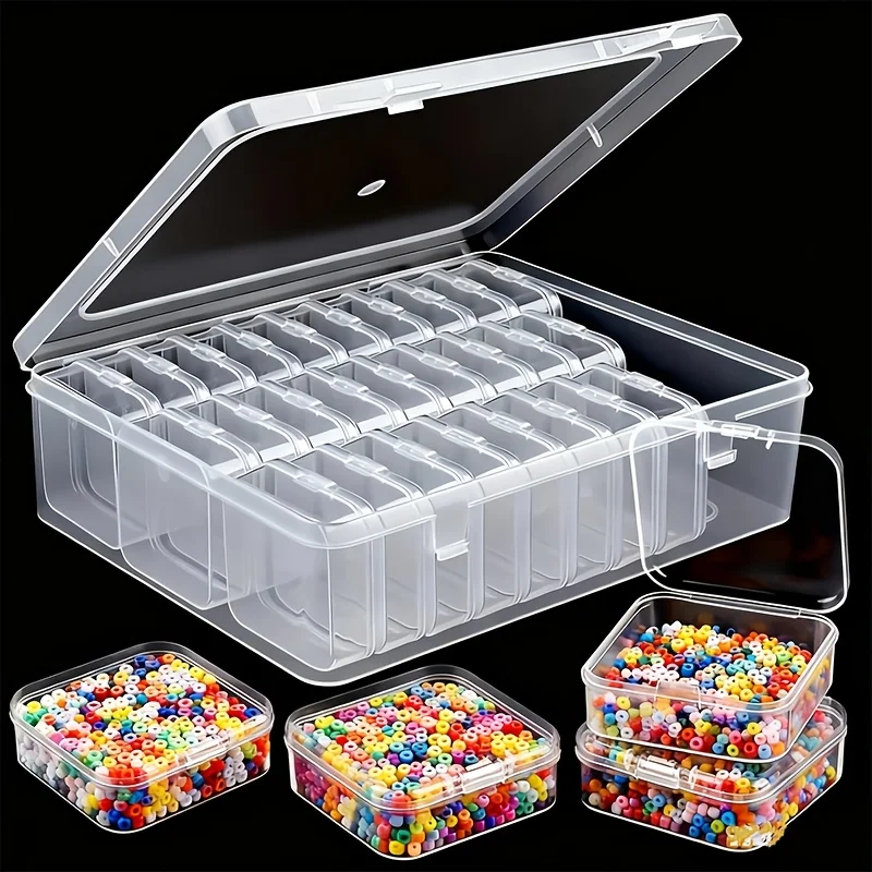 31Pcs (30 Small Boxes + 1 Large Box) Craft Storage Box and Organizer, Clear Plastic Storage Box - Suitable for Beads, Jewelry and