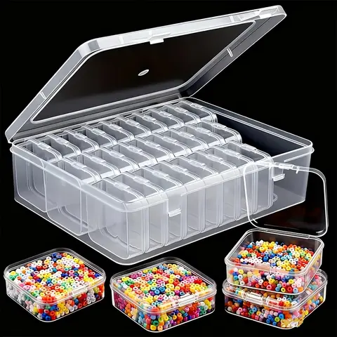 31Pcs (30 Small Boxes + 1 Large Box) Craft Storage Box and Organizer, Clear Plastic Storage Box - Suitable for Beads, Jewelry and